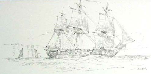 A Geoff Hunt Remarque drawing, signed with the initials.